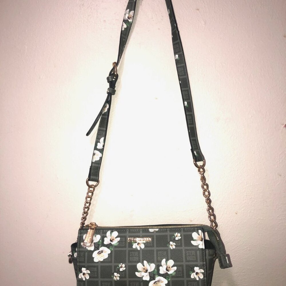 Steve Madden woman’s floral crosbody bag 10"×7" Olive green new without the tag - Picture 12 of 12